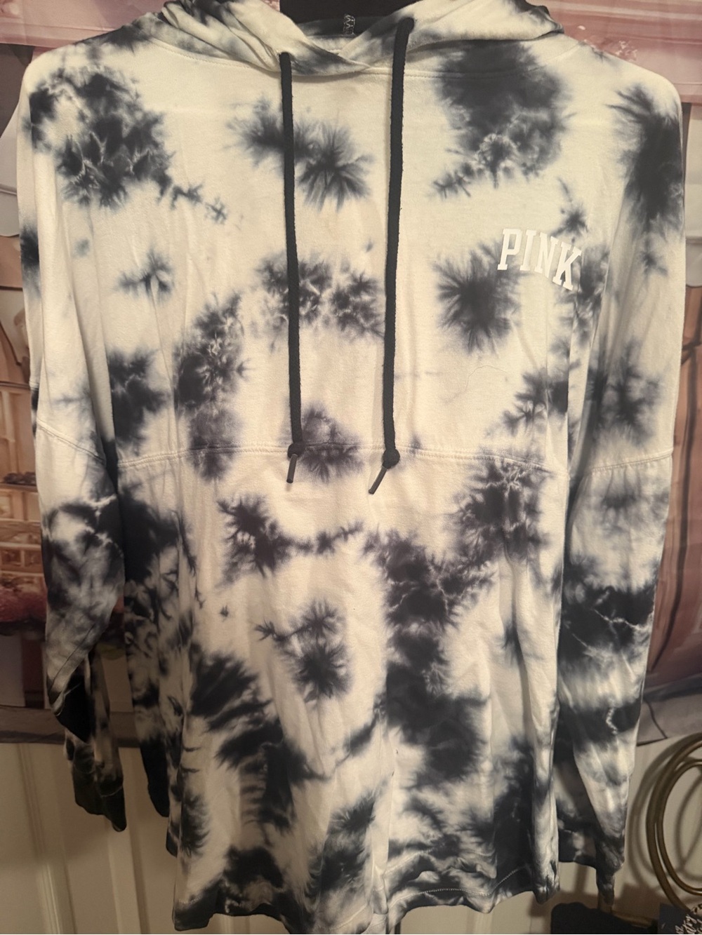 PINK Victoria's Secret Black and White Tie-Dye Hoodie